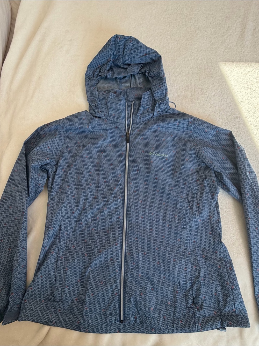 Columbia Sportswear Rain Jacket, Women’s Size XL — Blue Geometric Print